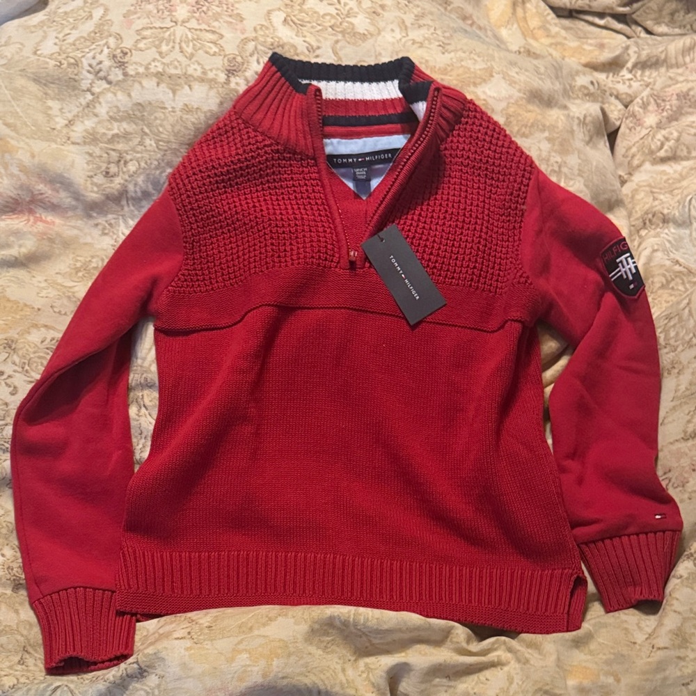 Boys Tommy Hilfiger Red Zip-Up Sweater 8/10